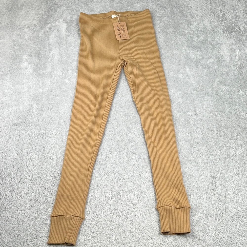 NEW The Simple Folk 12 Organic Cotton Stretch Camel Tan Ribbed Leggings